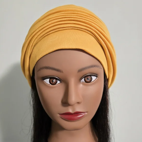 Handmade Pre-styled African Head Wrap, Yellow